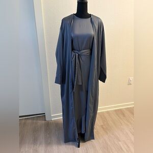 SOLD 2-Piece Charcoal Gray Satin Abaya